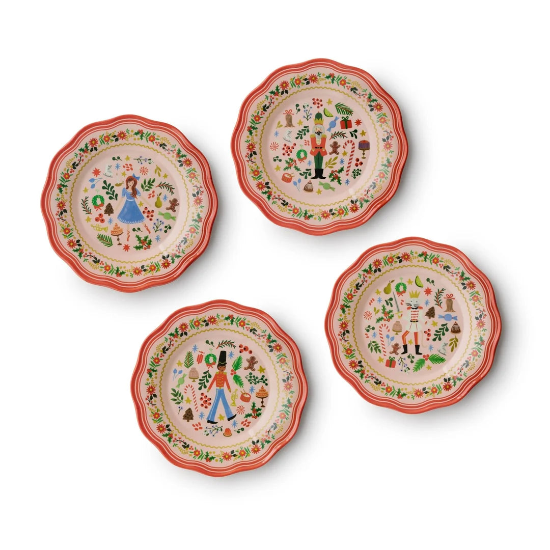Rifle Paper Co Holly Jolly Nutcracker Assorted Dessert Plate Set