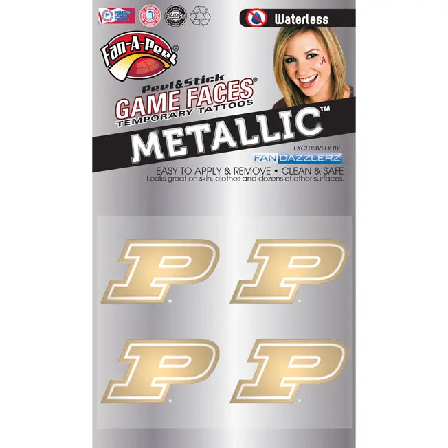 Purdue Game Faces® Temporary Tattoos Metallic