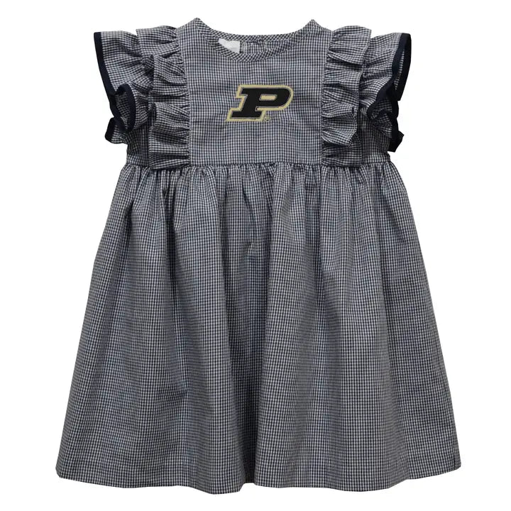 Purdue Boilermakers Embroidered Black Ruffle Dress