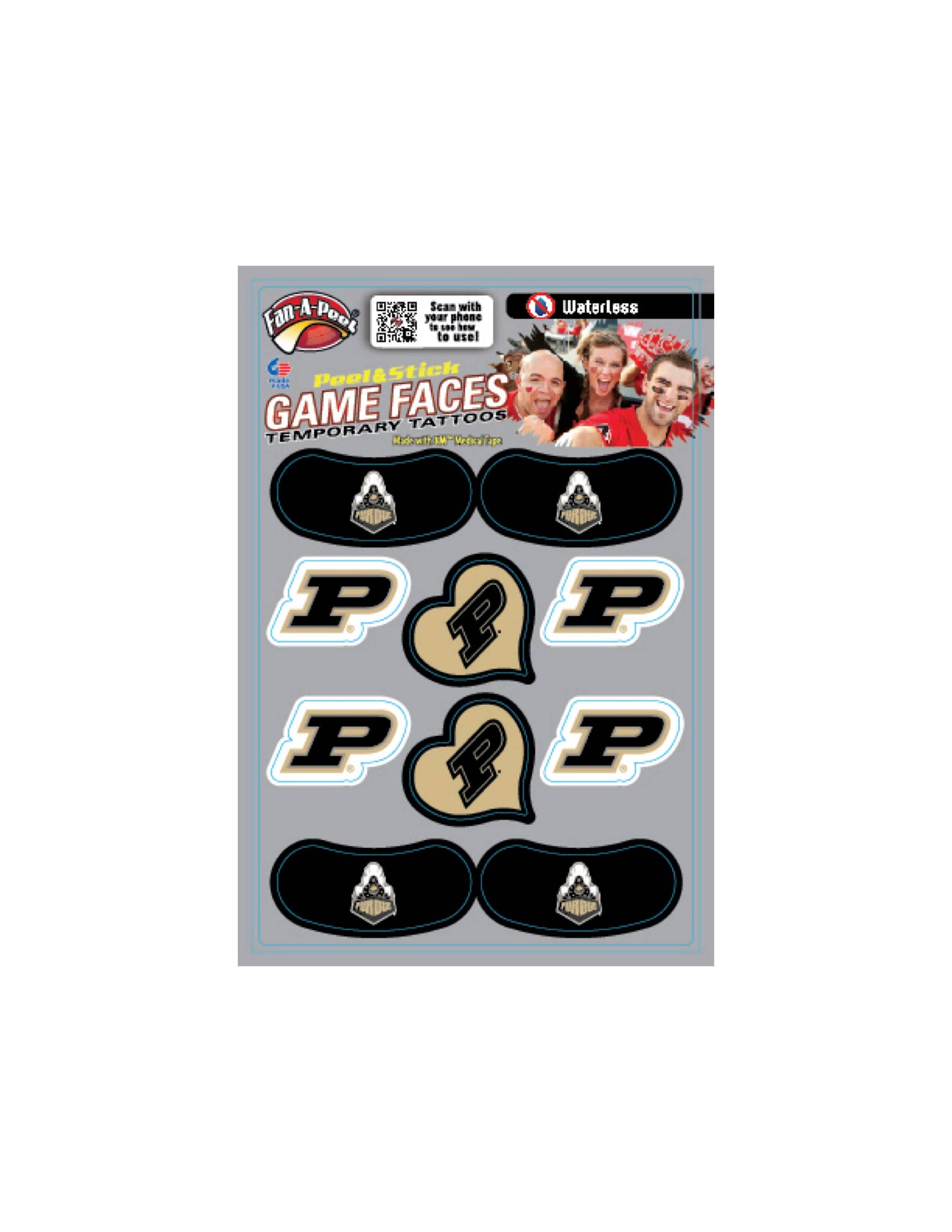Purdue Game Faces® Temporary Tattoos