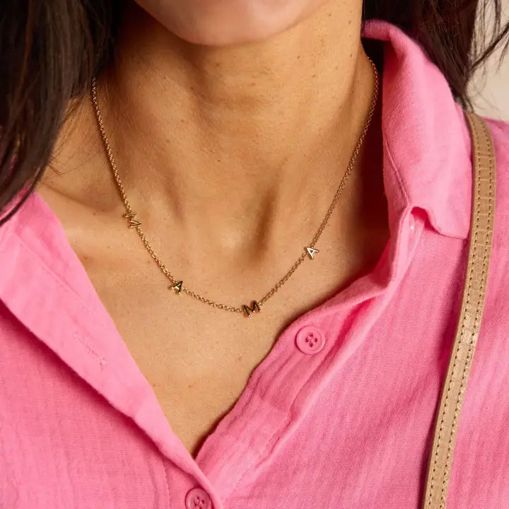 Nickel & Suede Mama Initial Necklace