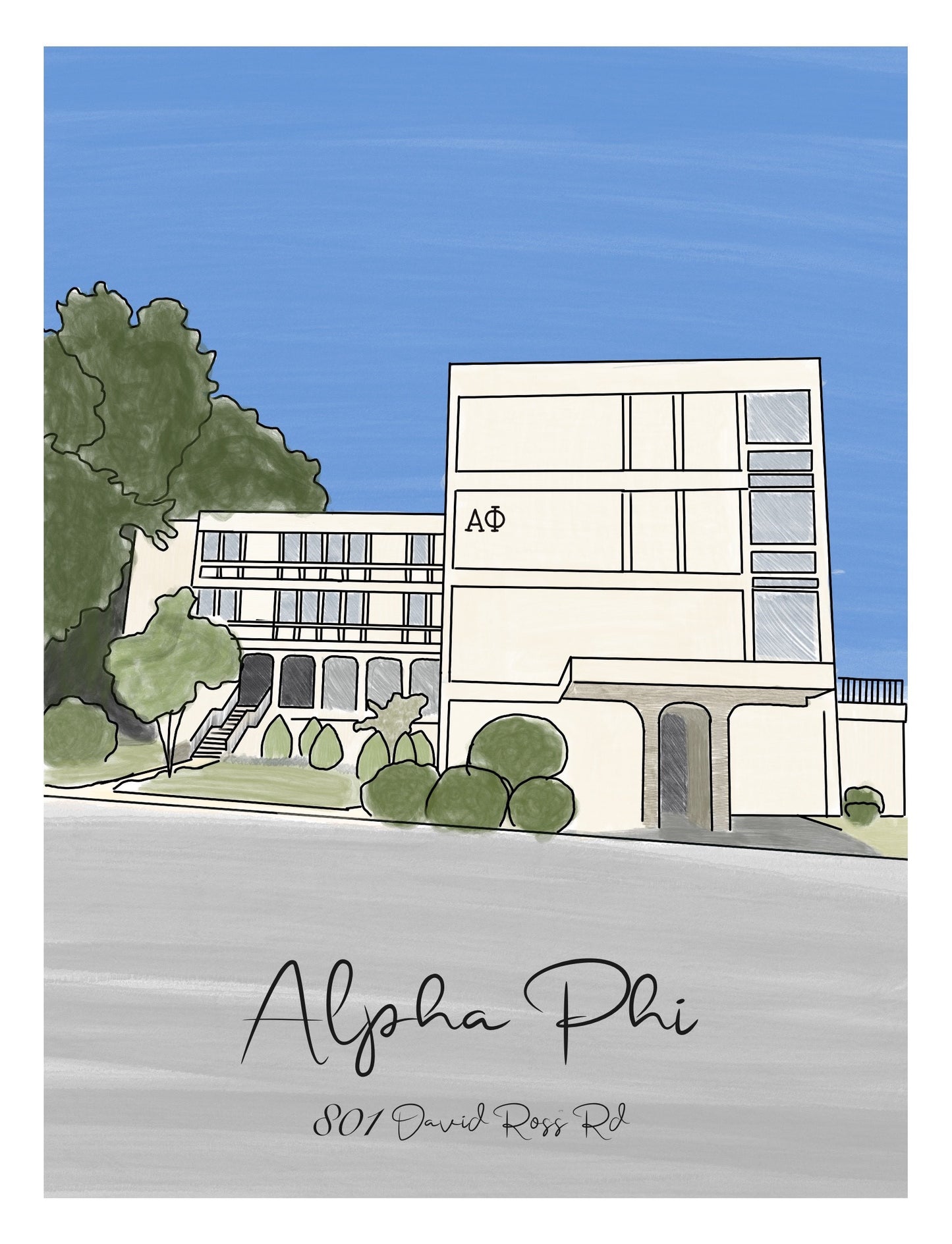 Purdue Sorority custom House Drawing