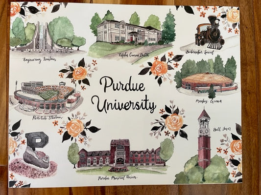 Purdue University Campus Map Print