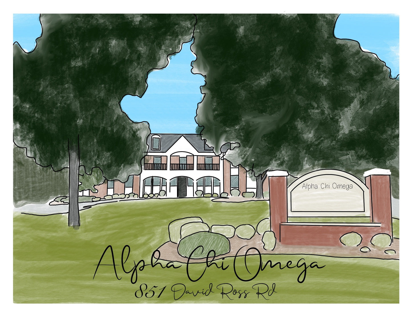 Purdue Sorority custom House Drawing