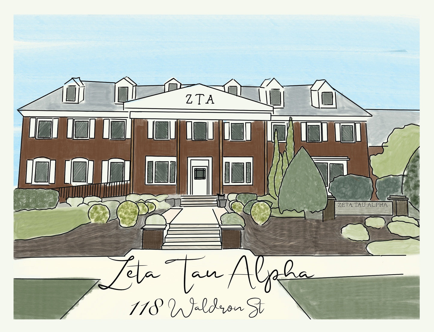 Purdue Sorority custom House Drawing