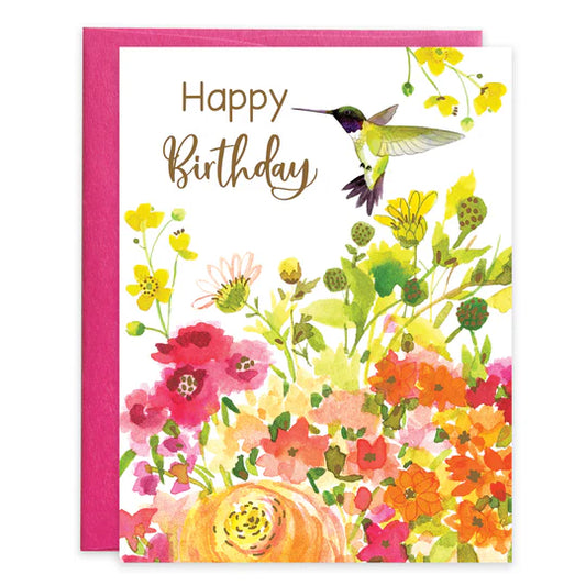 Birthday Humming bird with flowers