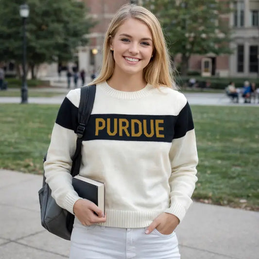 Purdue Longer Banded Bottom Crewneck Sweater