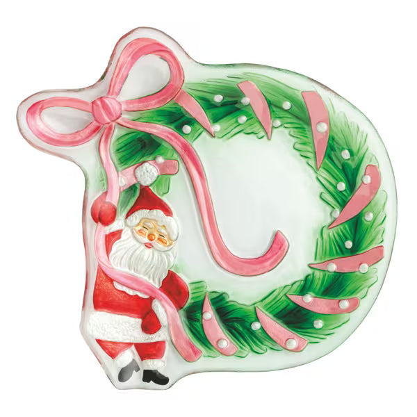 Mud Pie Santa Bow Wreath Glass Platter