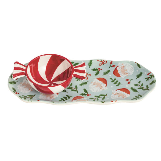 Mudpie Santa & Peppermint Tray & Tidbit Set