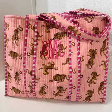 Quilted Block-Print Tote Bag
