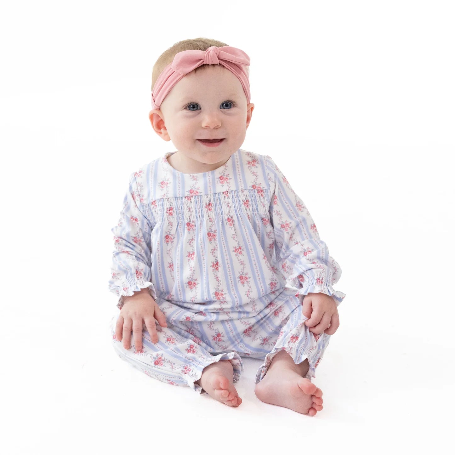 Angel Dear FW26 Anna Floral Stripe - Smocked Long Sleeve Romper