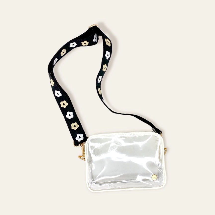 CLEAR CROSSBODY BLACK FLORAL