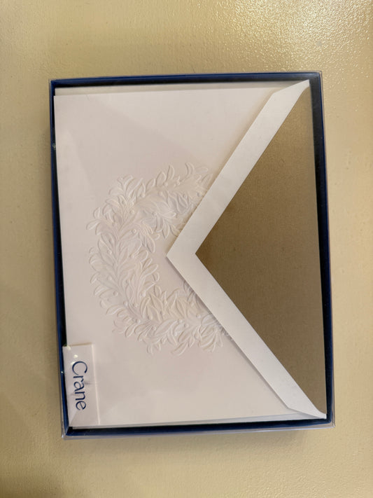 Crane Embossed Wreath Cards