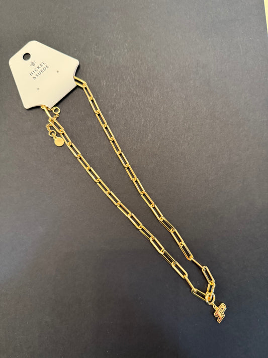 Nickel & Suede Paper Clip Chain with Purdue University Charm Necklace