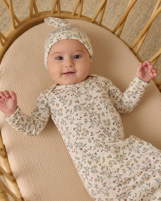 Quincy Mae FW25 Bamboo Baby Gown + Hat Set