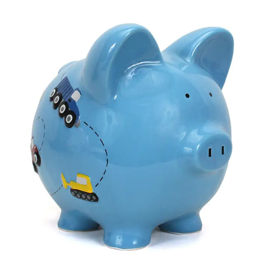 Blue Construction Piggy Bank