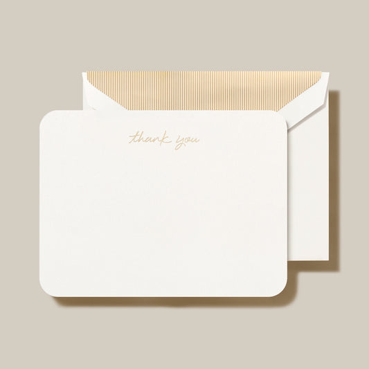 CRANE THANK YOU ON PEARL WHITE ROUNDED CORNER CARDS