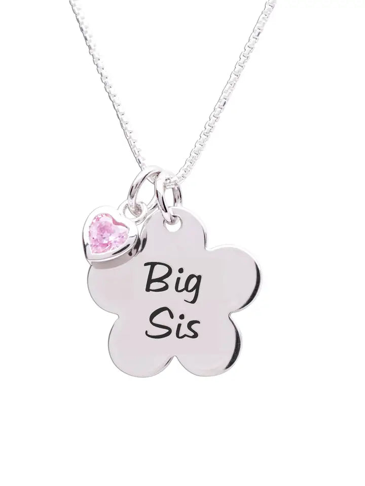 Sterling Silver Big Sis Daisy Necklace For Girls and Sisters