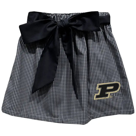 Purdue Embroidered Black Gingham Skirt