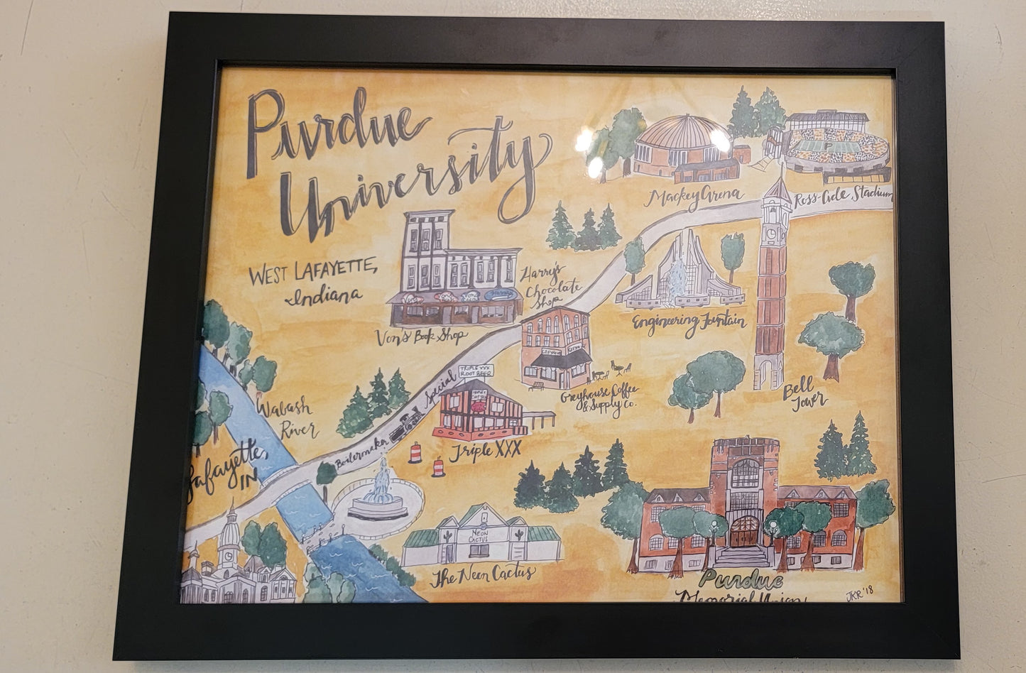 Purdue University Yellow Campus Map Print