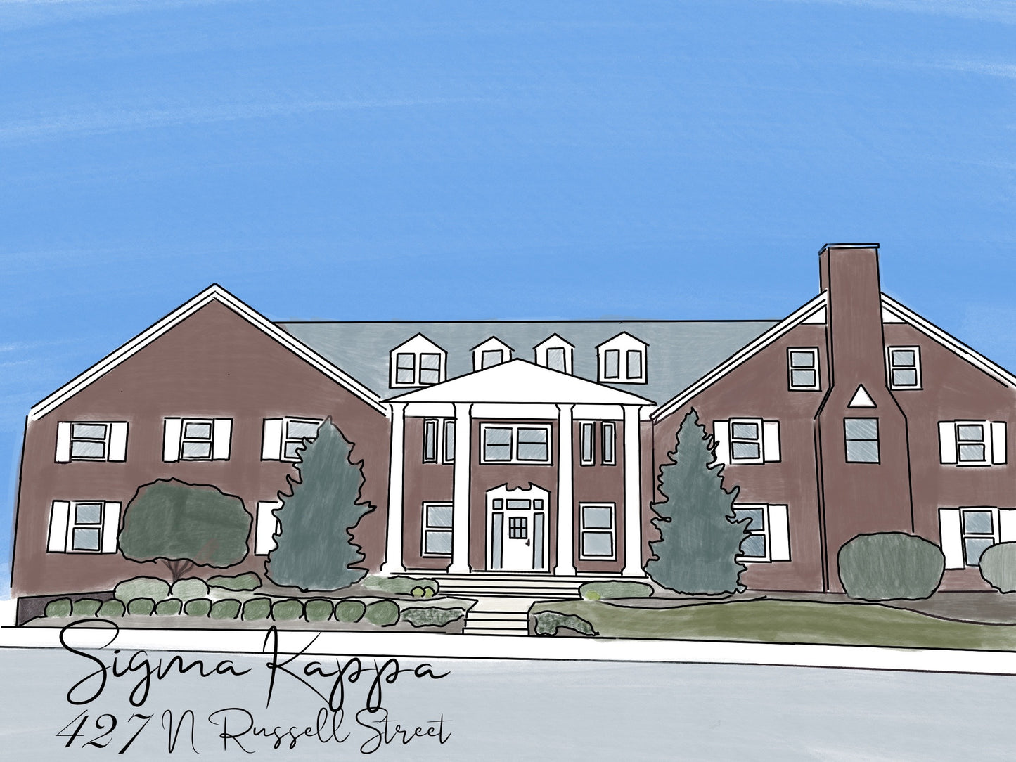 Purdue Sorority custom House Drawing