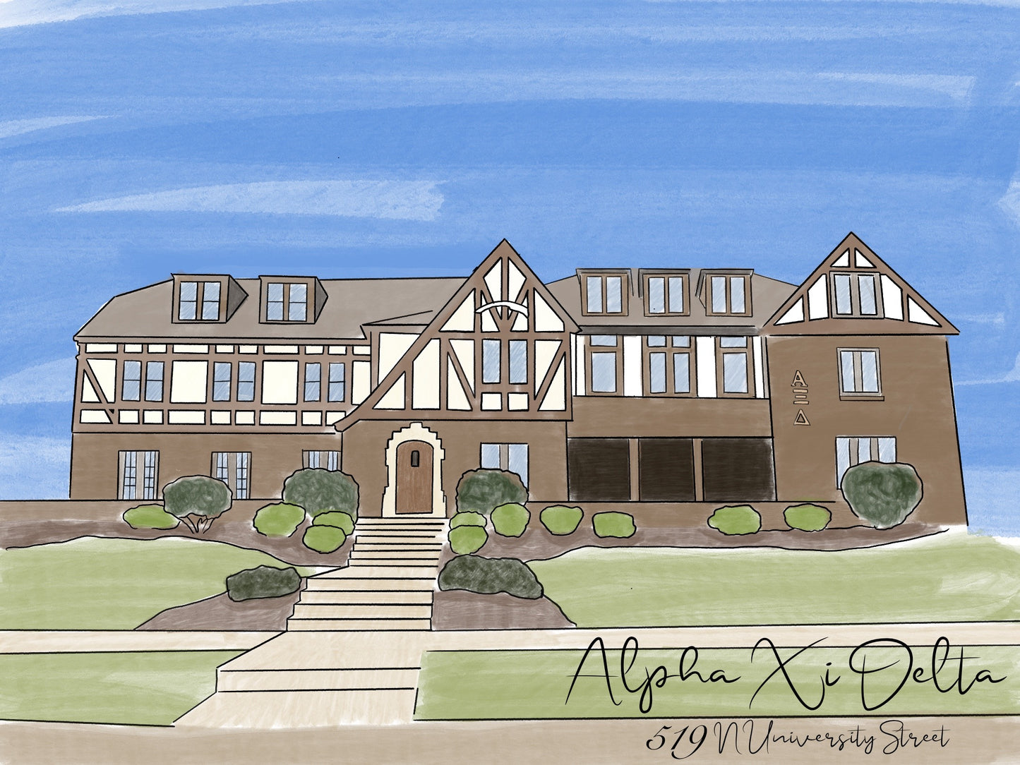 Purdue Sorority custom House Drawing