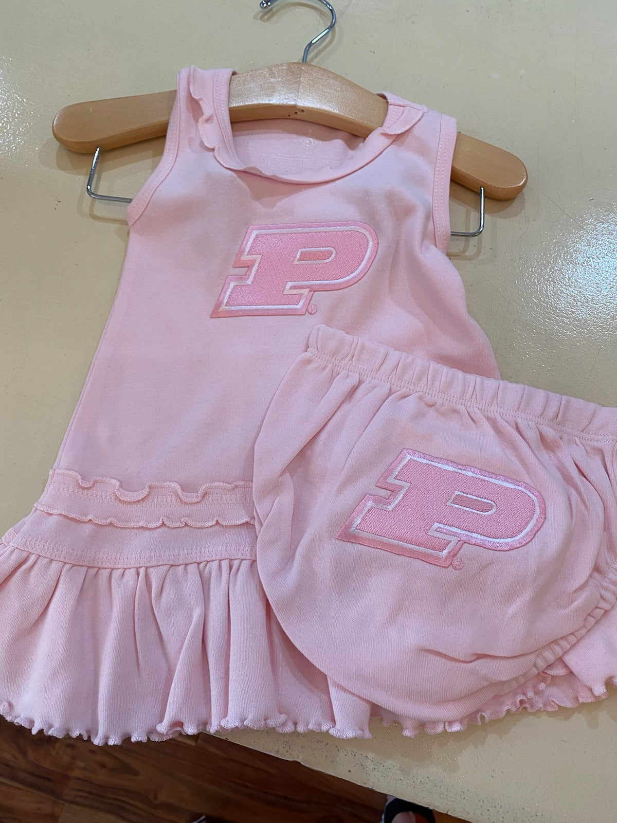 Purdue  Pink Body Ruffle Dress with Diaper cover