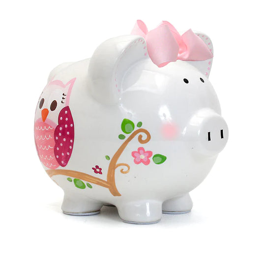 Pink Dotted Owl Piggy Bank